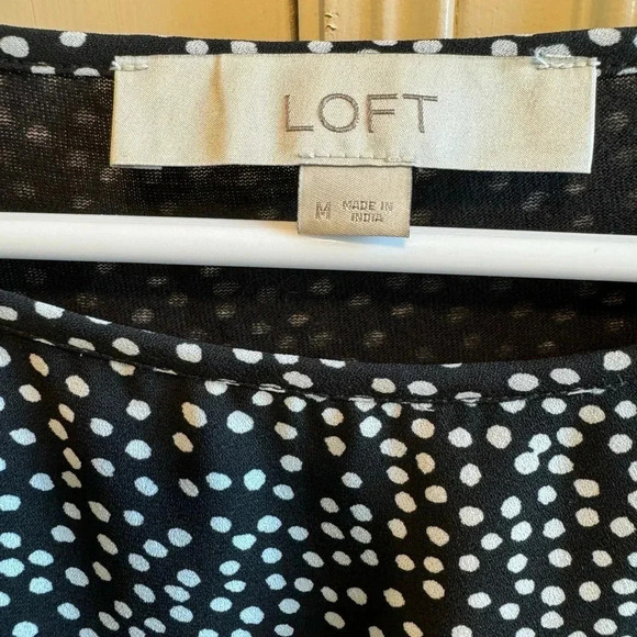 Loft Black & White Polka Dot Long Sleeve Blouse Sz M - Picture 4 of 8